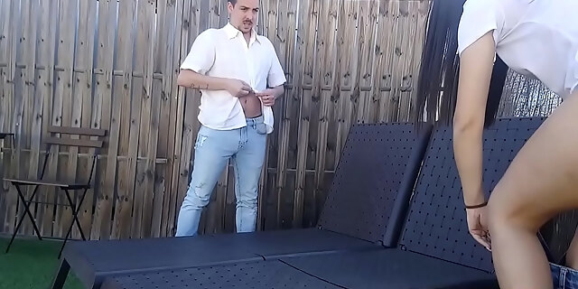 brunette,couple,cowgirl,doggystyle,european,natural tits,outdoor,public,reality,skinny,spanish